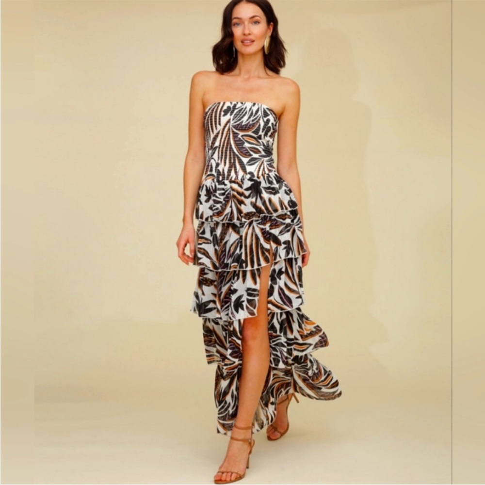 NWT Avec Les Filles Smocked Bodice Ruffle Tiered Maxi Dress in Bali Garden Sz XL